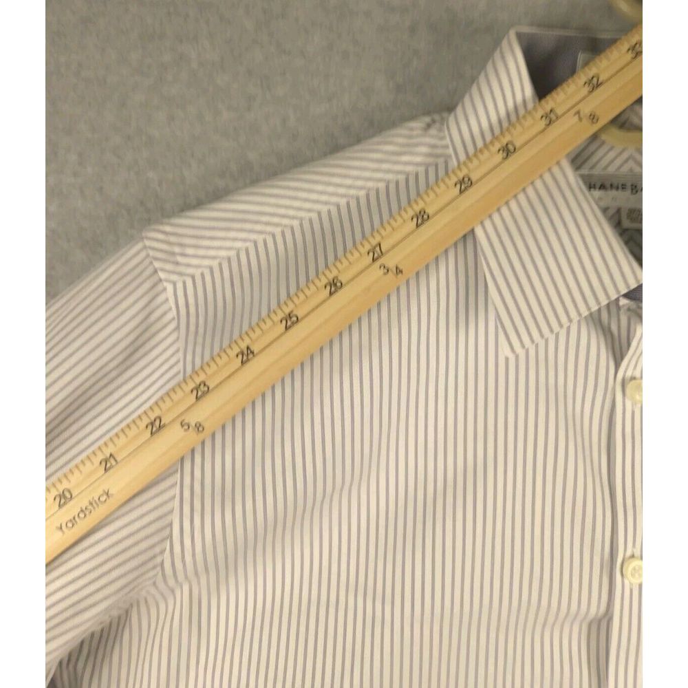Jhane Barnes Men's Dress Shirt 18-32/33 Long Sleeve Large White Silver Stripe - Picture 6 of 8